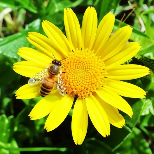 看！那只蜜蜂在黄色的花上。