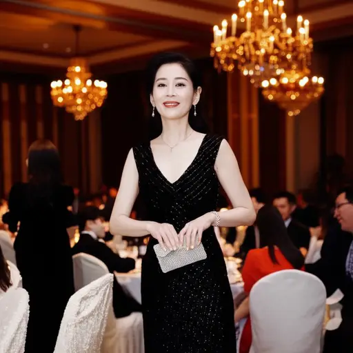 她搭配了一个精致的珠饰小手包出席晚宴。