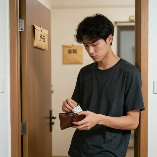 他把大部分钱花在了房租上。
