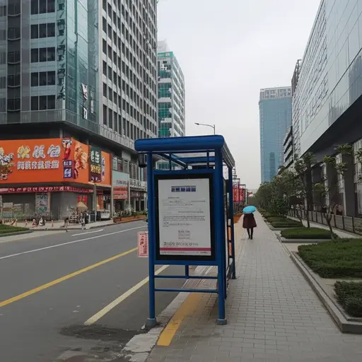 公共汽车站在超市外面。