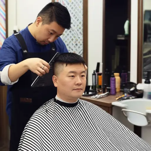 爸爸每个月去一次理发店理发。