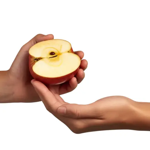 他把苹果切开，给了我一半。