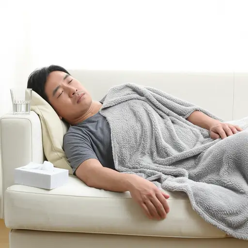 我爸爸感冒了，所以他待在家里休息。