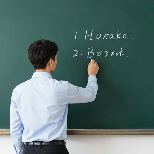 老师在黑板上写字。