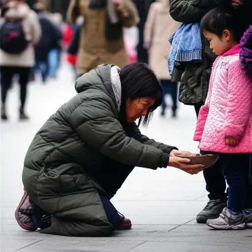她不得不为她的孩子们乞讨钱和食物。