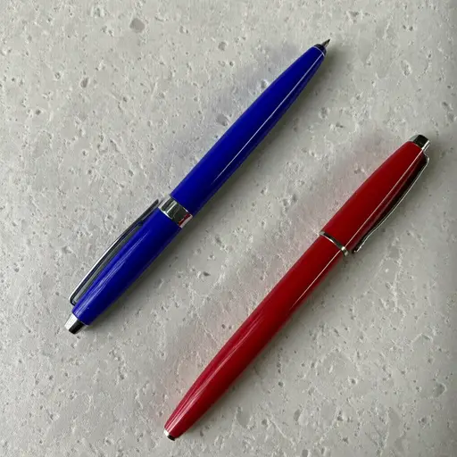 我有一支蓝色的笔和一支红色的笔。