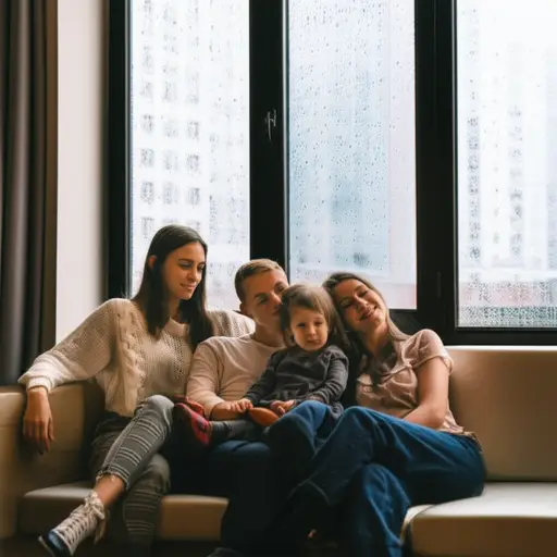 外面在下雨，所以我们待在家里吧。