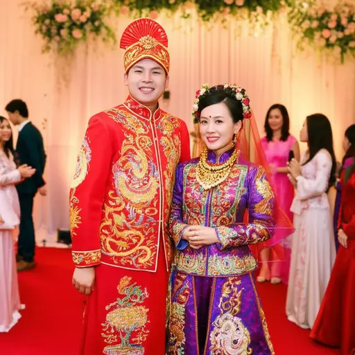 在我的国家，人们结婚时会穿色彩鲜艳的衣服。