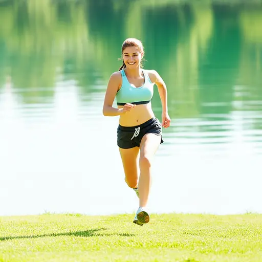 她跑过草地，跳进了水里。