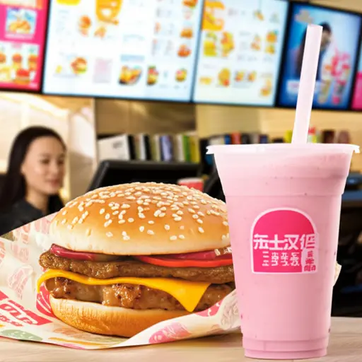 请给我一个芝士汉堡和一杯草莓奶昔，外卖。