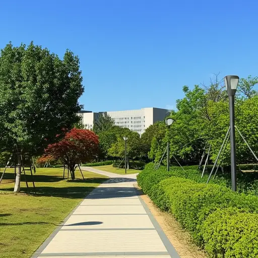 你可以从公园沿着一条路到达图书馆。