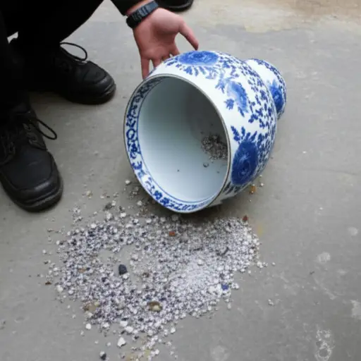 他粗心地摆弄那件古董，结果把它打碎了。