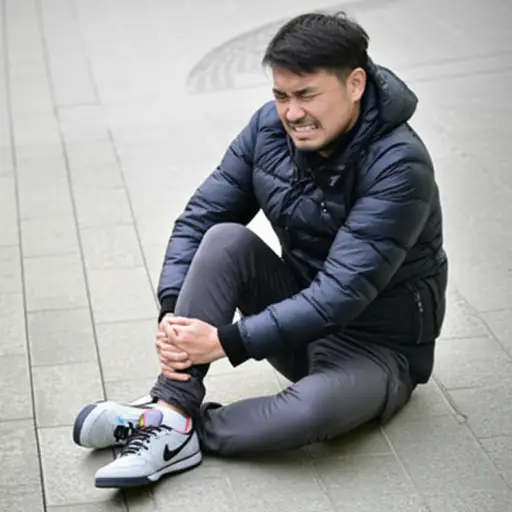 他摔了一跤，伤到了左腿。