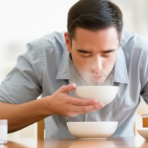 他吹汤让它凉下来。