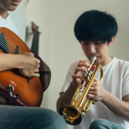 我弹吉他，约翰吹小号。