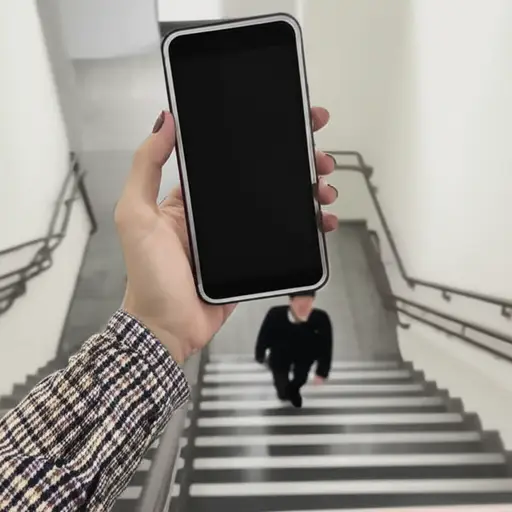 我下楼去接电话。