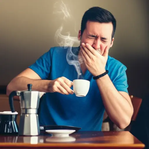 他不小心被热咖啡烫伤了嘴唇。