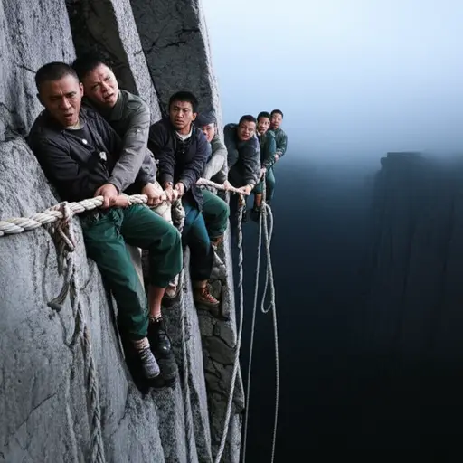 我们紧紧抓住绳子，即使当时似乎没有获救的希望。