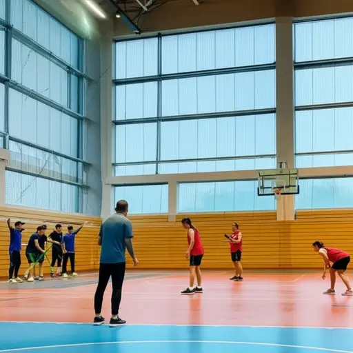 由于大雨，教练让队伍在训练时待在室内。