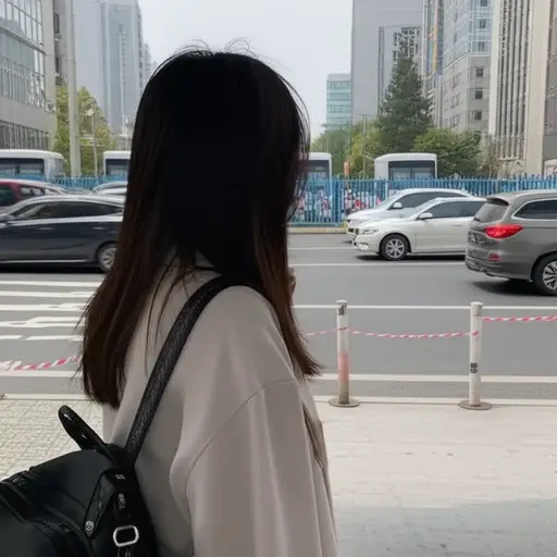 那个年轻女人正在等公交车。