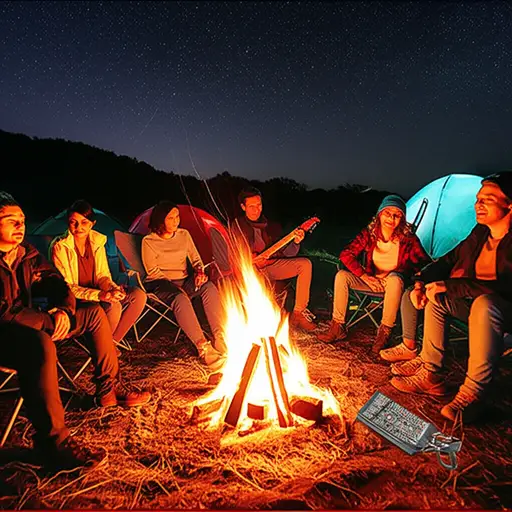 营地生活充满了简单的快乐，比如在篝火旁唱歌。