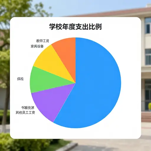 显示学校年度支出明细的饼图考虑了花在保险、教师工资、家具和设备、资源（如书籍）以及其他工人工资上的钱。