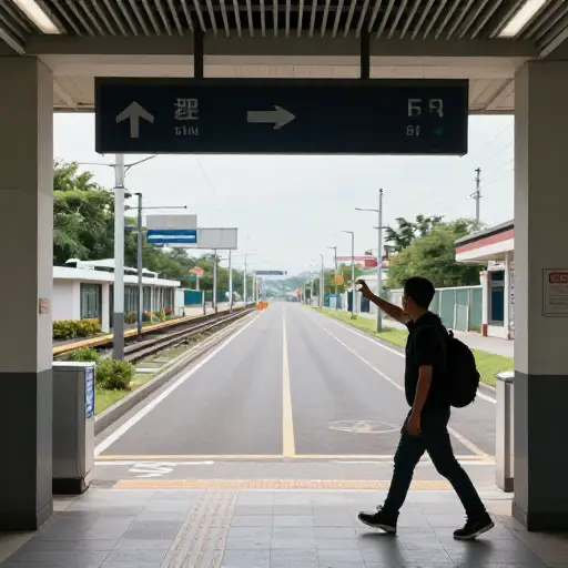 当你离开车站时，左转然后直走。