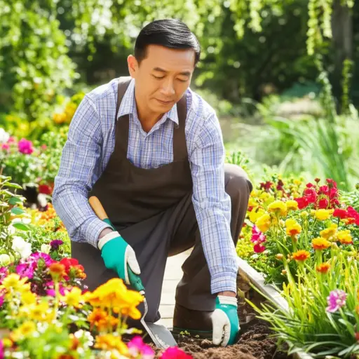 我的父亲在花园里种了一些花。