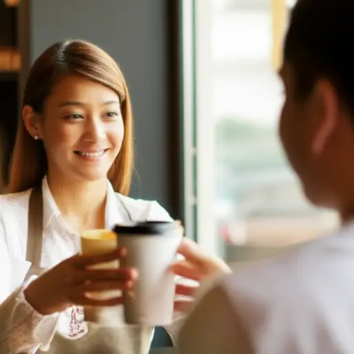 “谢谢你请我喝咖啡。”“不客气。”