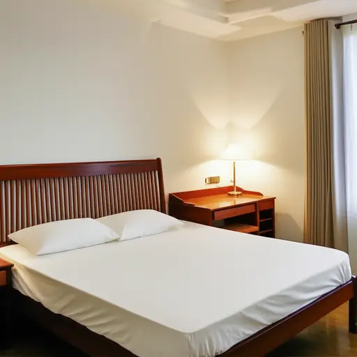 我的房间有一张大床和一张书桌。