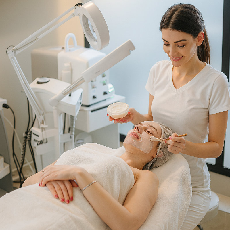 她在美容院做了一个面部护理。