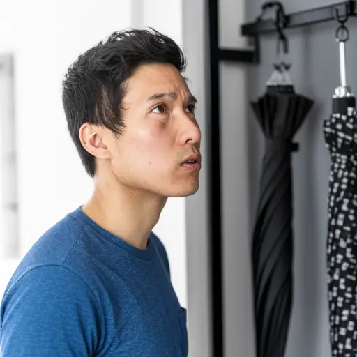 他在找他的雨伞。