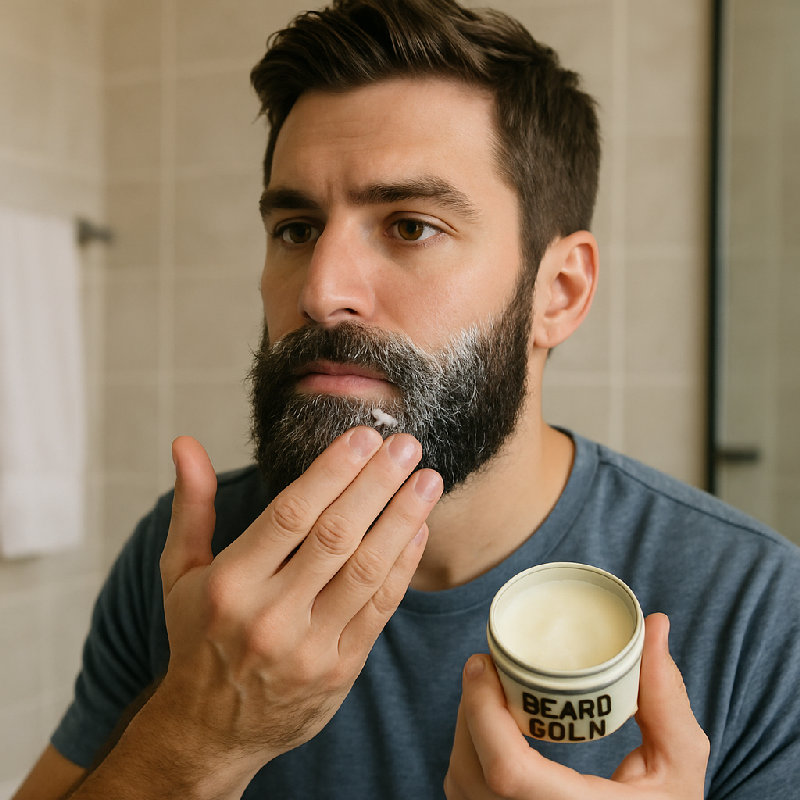 他用胡须膏保持胡子柔顺。