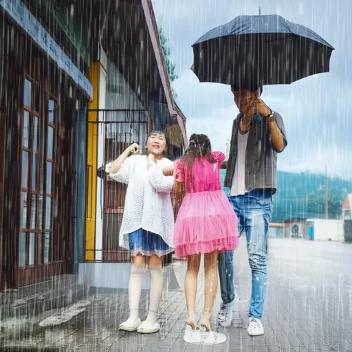 我们刚离开房子，天就开始下大雨了。