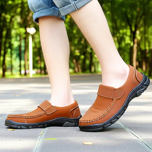 夏天他总是穿一双凉鞋。