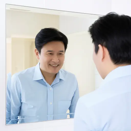 当我爸爸刮掉胡子后，他看起来年轻了十岁。