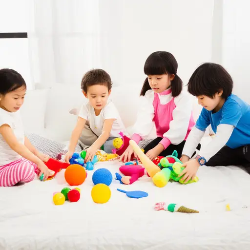 孩子们在睡前把玩具从床上清理干净。