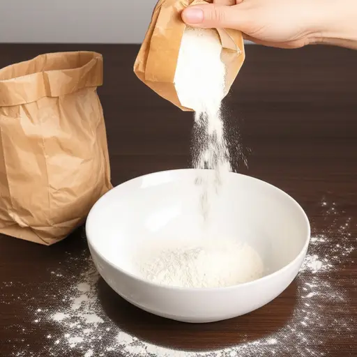 将150克面粉加入碗中。