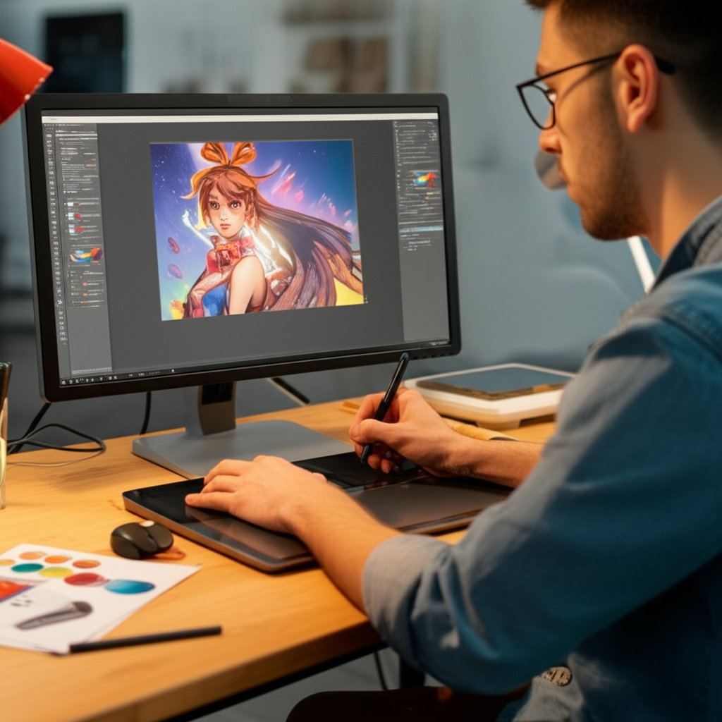 艺术家正在使用专业的绘图软件。