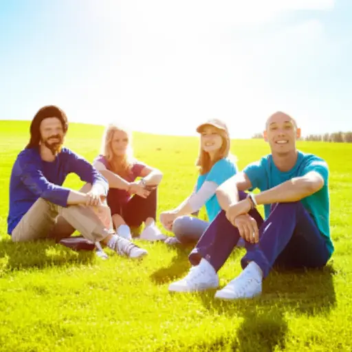 他们坐在草地上享受阳光。