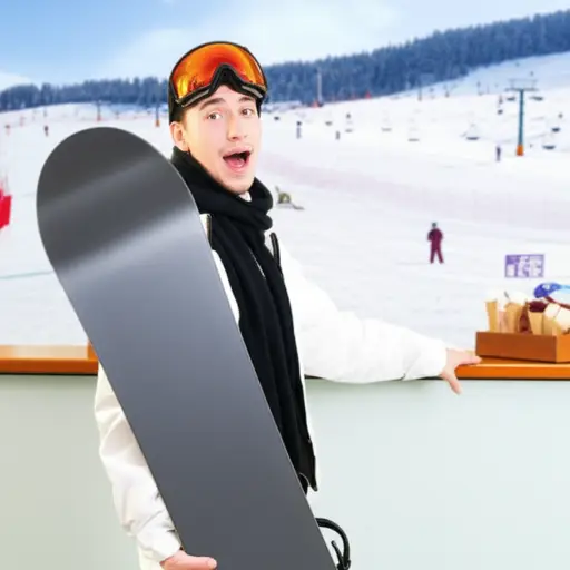 他决定租一块单板滑雪板去滑一天雪。