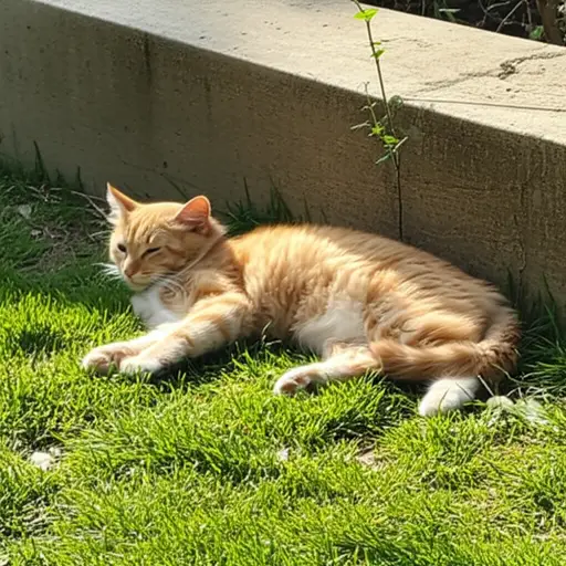 猫在花园外面睡觉。