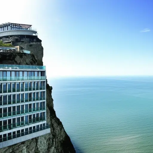 这家酒店位于悬崖上，视野很好。