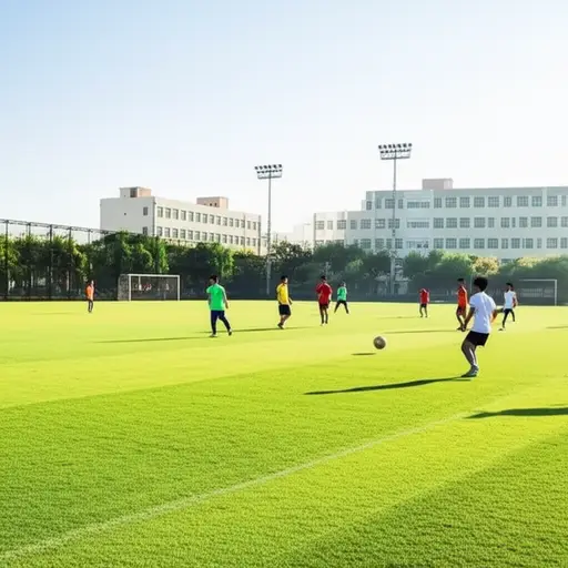 我们学校有个很大的足球场，学生们经常在那里踢球。