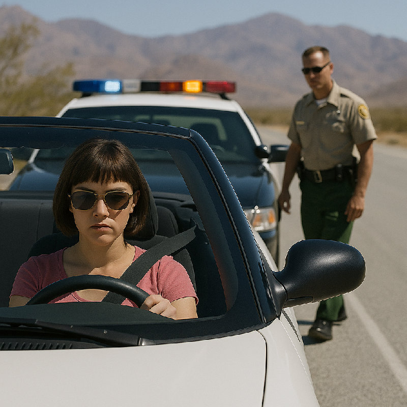 她因超速被要求靠边停车。