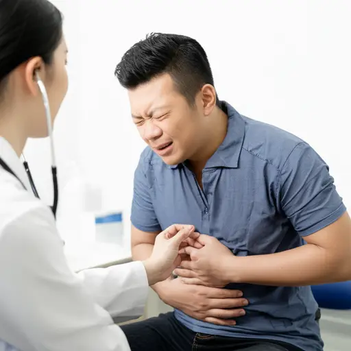 他去看医生，因为他一直在诉说胃痛。