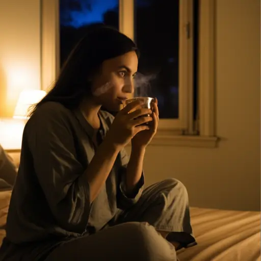 她喝草药茶帮助晚上入睡。