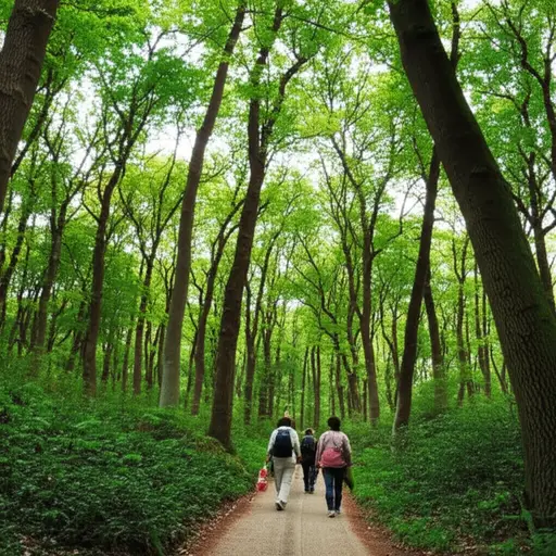我们徒步穿过茂密的森林，几乎看不到天空。