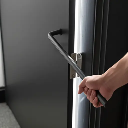 他用一根金属棒撬开了门。