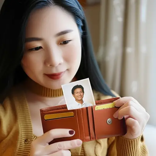 她仍然把他的照片放在钱包里。